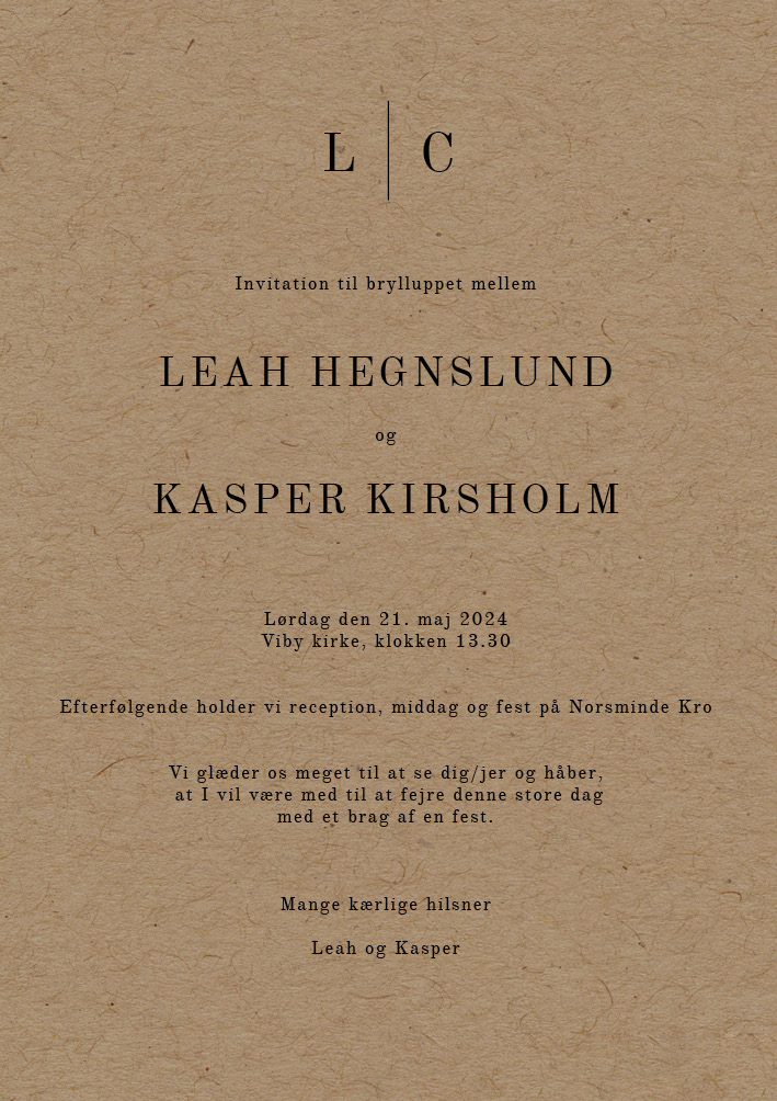 Minimalistisk - Leah og Kasper Bryllupsinvitation
